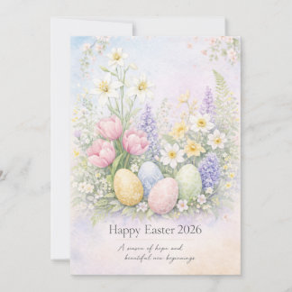 Cartão De Festividades Happy Easter Pastel Floral Card Spring Botanical 
