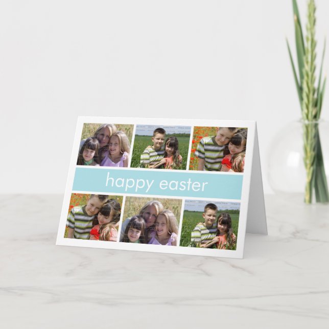 Cartão De Festividades Happy Easter Photo Collage Light Blue Folded (Frente)
