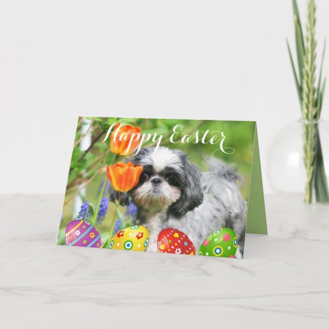 Cartão De Festividades Happy Easter Shih Tzu Girl Greeting Card (Frente)