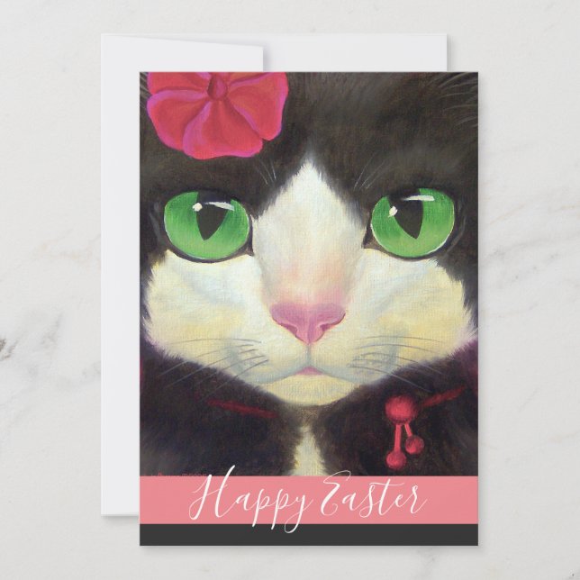 Cartão De Festividades Happy Easter Tuxedo Cat Kitten Illustration (Frente)