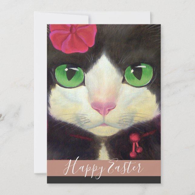 Cartão De Festividades Happy Easter Tuxedo Cat Kitten Illustration Holida (Frente)