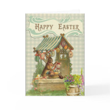 Happy Easter Vintage Victorian Bunny Eggs Card