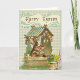 Cartão De Festividades Happy Easter Vintage Victorian Bunny Eggs Card