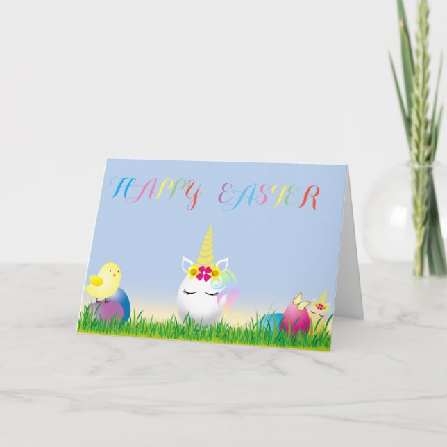 Cartão De Festividades Happy Easter White Unicorn Egg Card (Frente)