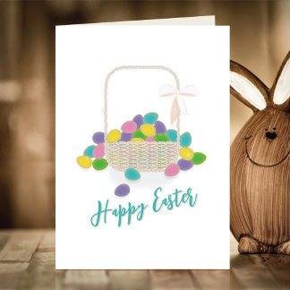 Cartão De Festividades Happy Easter Wicker Basket &  Pastel Eggs Spring