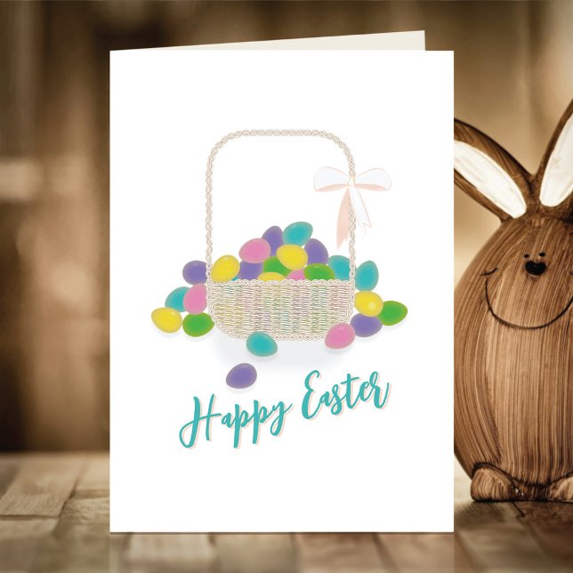 Cartão De Festividades Happy Easter Wicker Basket &  Pastel Eggs Spring (Criador carregado)