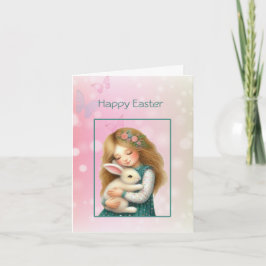 Cartão De Festividades Happy Easter with Cute Girl and Bunny Card
