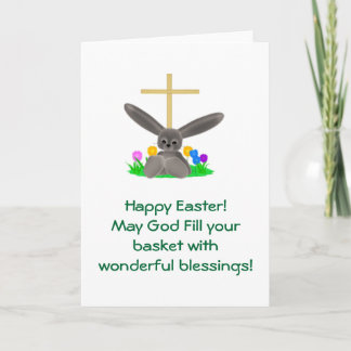 Cartão De Festividades Happy Easter with Gold cross and grey bunny card