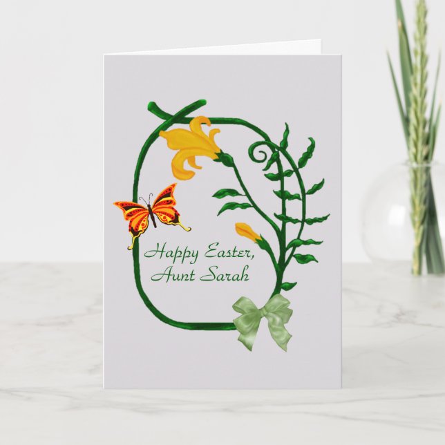 Cartão De Festividades Happy Easter, Yellow Tulip and Butterfly (Frente)