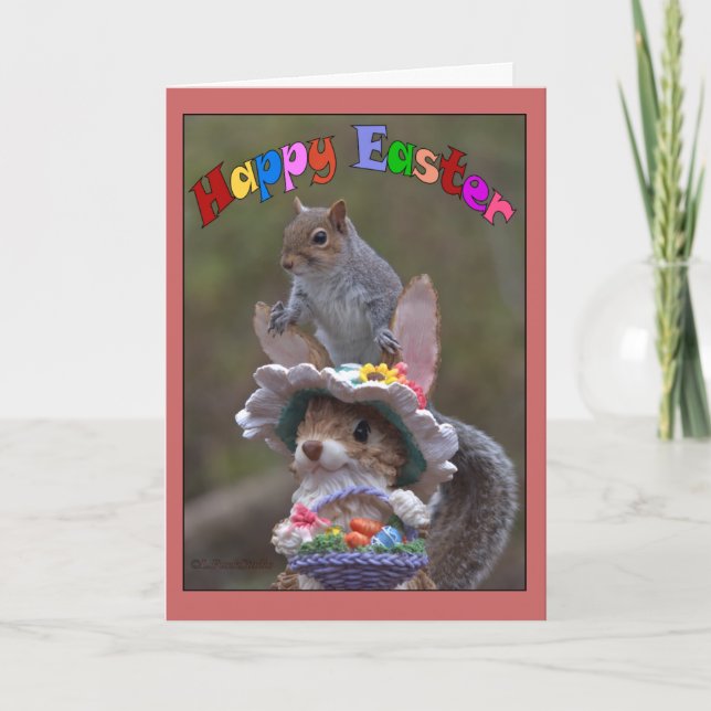 Cartão De Festividades Happy EasterFeaturing cute, funny image of Squirre (Frente)