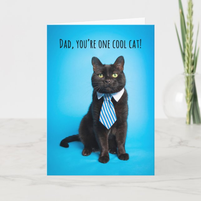 Cartão De Festividades Happy Father's Day Cool Cat in Tie Humor (Frente)