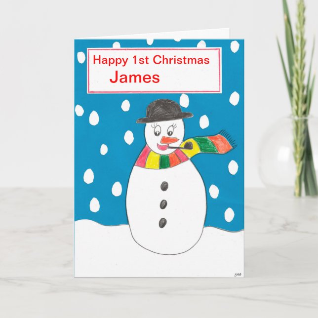 Cartão De Festividades Happy First Christmas James (Frente)