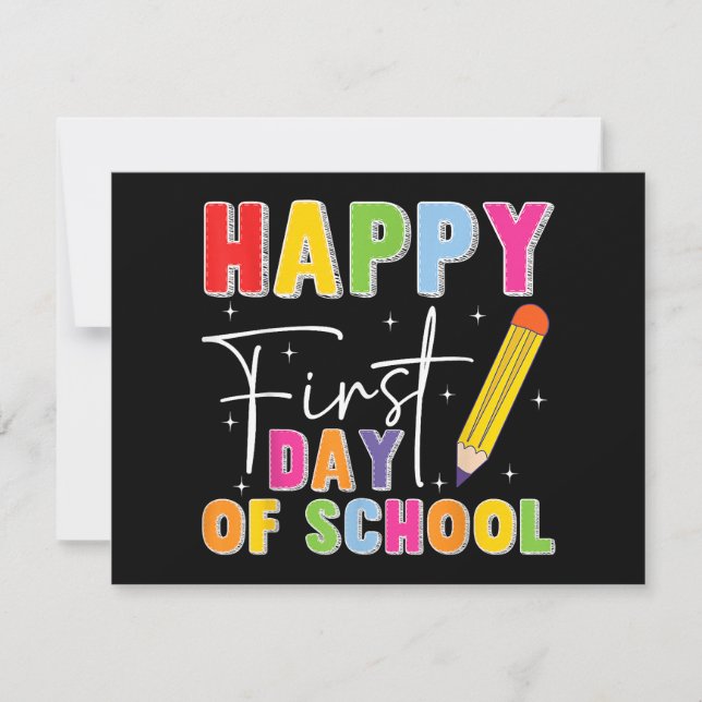 Cartão De Festividades Happy First Day Of School Pencil Teacher Kids Back (Frente)