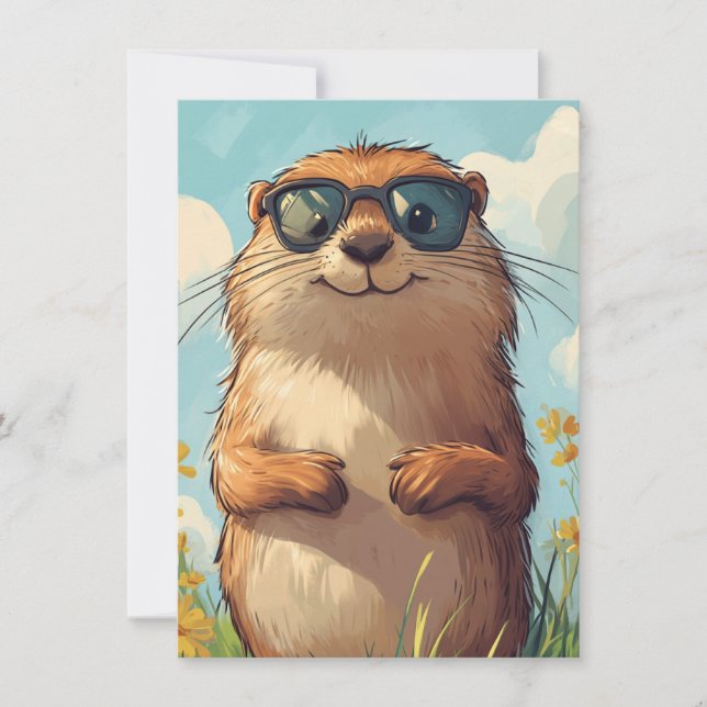 Cartão De Festividades Happy Groundhog Day Cute Colorful Woodchuck  (Frente)