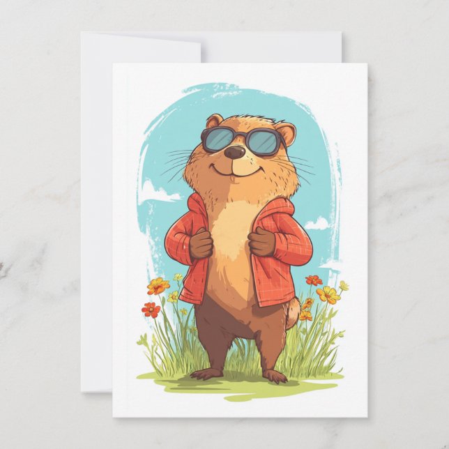 Cartão De Festividades Happy Groundhog Day Cute Colorful Woodchuck  (Frente)
