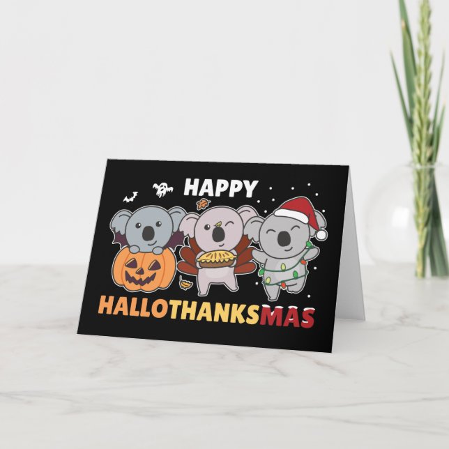 Cartão De Festividades Happy Hallothanksmas Koalas Christmas Koala Holida (Frente)