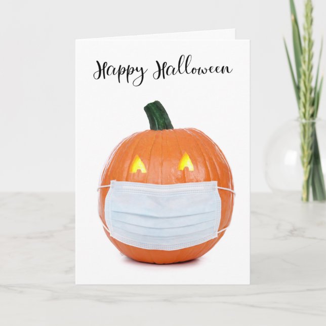 Cartão De Festividades Happy Halloween Jack 'o Lantern in Face Mask (Frente)