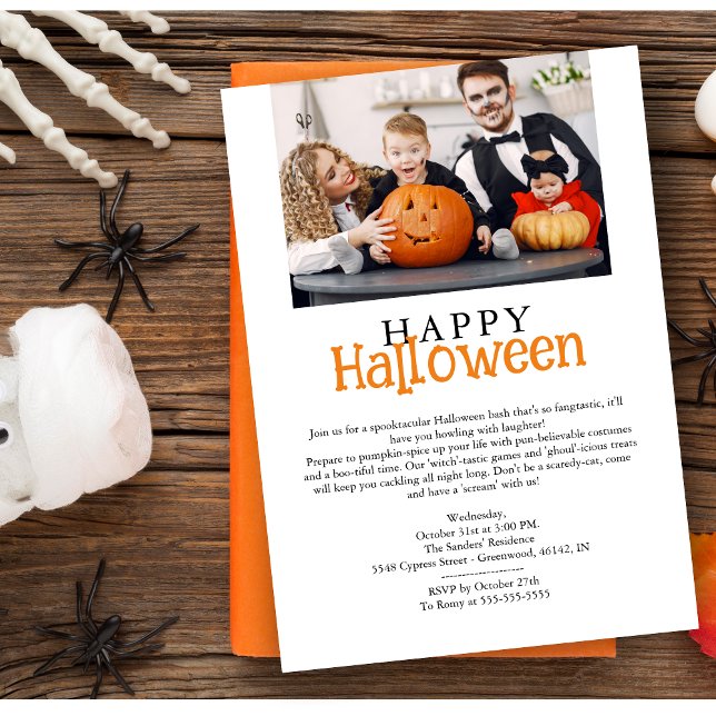 Cartão De Festividades Happy Halloween Minimalist Photo Invitation (Happy Halloween Minimalist Photo Invitation with Envelope. )