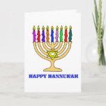 Cartão De Festividades Happy Hannukah Menorah Card<br><div class="desc">A bright Hannukah menorah with the words Happy Hannukah welcomes the holiday.   Happy latke eating!</div>