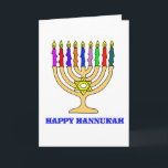 Cartão De Festividades Happy Hannukah Menorah Card<br><div class="desc">A bright Hannukah menorah with the words Happy Hannukah welcomes the holiday.   Happy latke eating!</div>