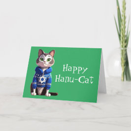 Cartão De Festividades Happy Hanu-Cat | Gato em Hanukkah Sweater