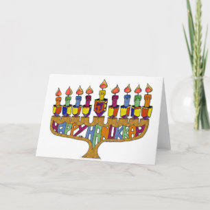 Cartão De Festividades Happy Hanukkah Dreidels Menorah