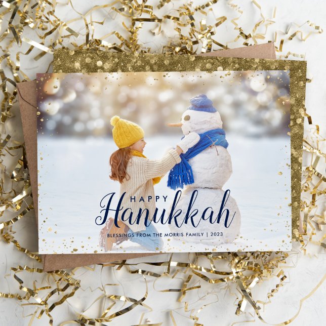 Cartão De Festividades Happy Hanukkah | Glitz Faux Glitter Overlay (Criador carregado)
