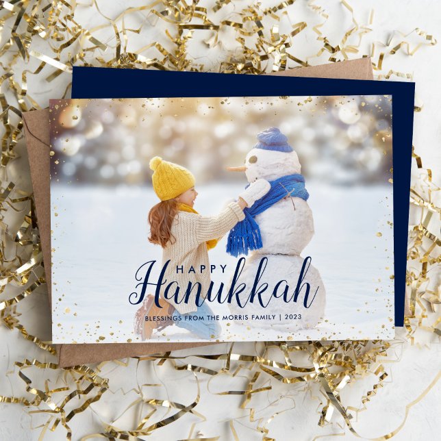 Cartão De Festividades Happy Hanukkah | Glitz Faux Glitter Overlay (Criador carregado)