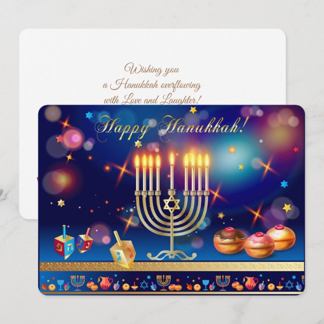Cartão De Festividades Happy Hanukkah Gold Menorah Jewish Holiday (Frente/Verso)