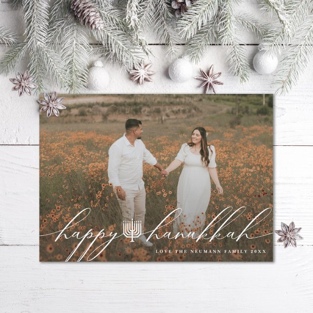 Cartão De Festividades Happy Hanukkah Menorah Hanukkiah Photo (Criador carregado)