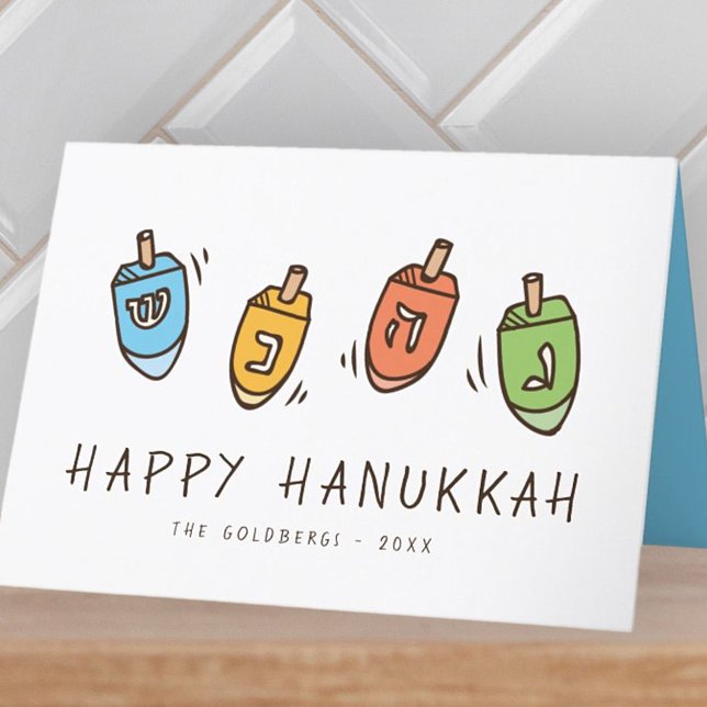 Cartão De Festividades Happy Hanukkah Modern Dreidel (Criador carregado)