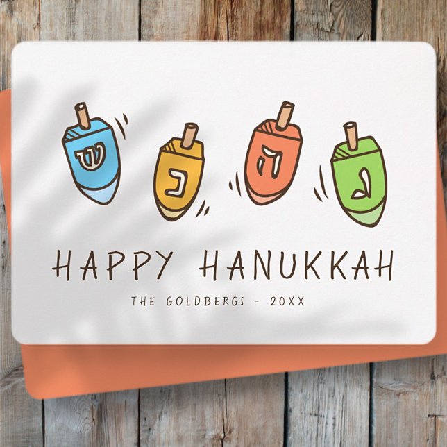 Cartão De Festividades Happy Hanukkah Modern Dreidel (Criador carregado)