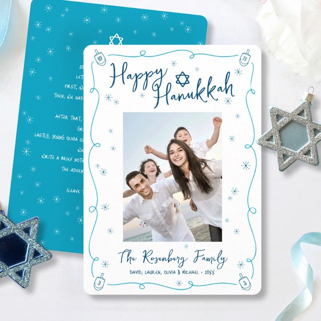 Cartão De Festividades Happy Hanukkah Photo Hand Drawn Cute Custom Note  (Criador carregado)