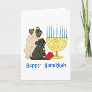 Cartão De Festividades Happy Hanukkah Pugs and Menorah Customizable Cards