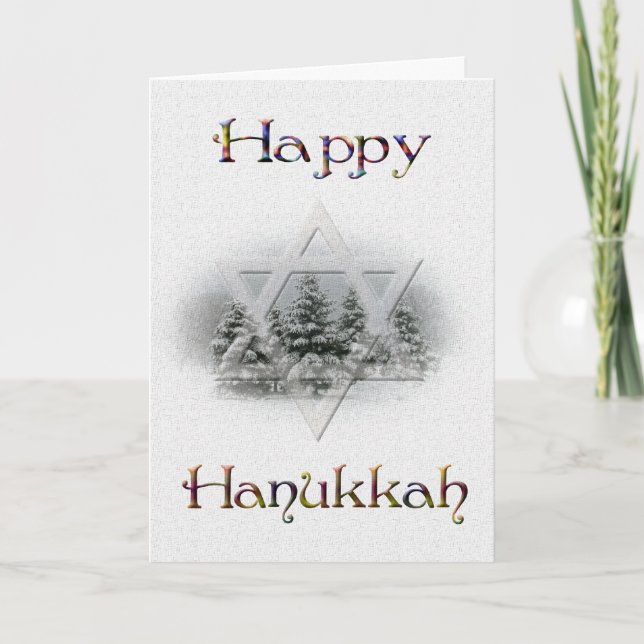 Cartão De Festividades Happy Hanukkah-Snow Covered Trees/Star of David (Frente)