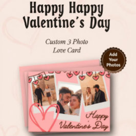 Cartão De Festividades Happy Happy Valentines Day 3 Photo Custom