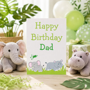 Cartão De Festividades Happy Hippo and Elephant Dad birthday