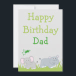 Cartão De Festividades Happy Hippo and Elephant Dad birthday<br><div class="desc">A Happy birthday card for dad, this item features a gray background with green grass, a green font, and an elephant and hippo. "Happy Birthday Dad" is written in lovely green font. On the back is a place for inserting your family photo. Personalize yours today! Clipart: JoKavanaghDesigns https://www.etsy.com/shop/JoKavanaghDesigns Stock Photo:...</div>