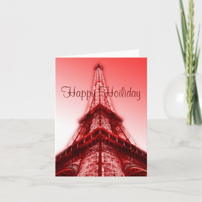Cartão De Festividades Happy Holiday Greeting Card Eiffel Tower Red (Frente)