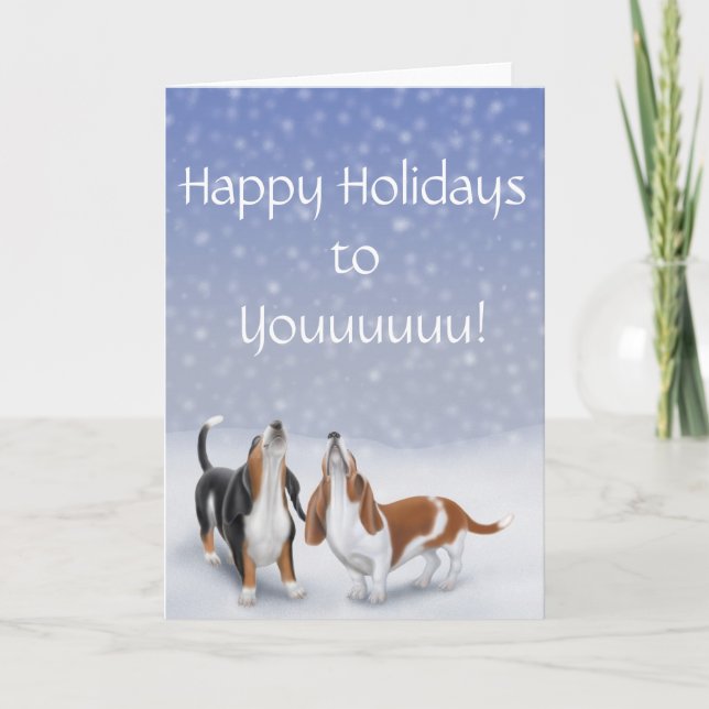 Cartão De Festividades Happy Holidays Basset Hounds Card (Frente)