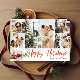 Cartão De Festividades Happy Holidays Berry Brush Script 7 Photo