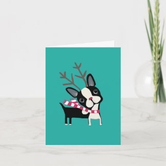 Cartão De Festividades Happy Holidays Boston Terrier Reindeer Card