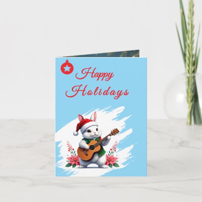 Cartão De Festividades Happy Holidays Bunny Christmas Ornaments (Frente)