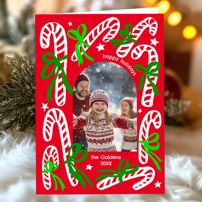 Cartão De Festividades Happy Holidays Candycanes CUSTOM PHOTO Christmas (Happy Holidays Candycanes CUSTOM PHOTO Christmas Folded Holiday Greeting Card
)