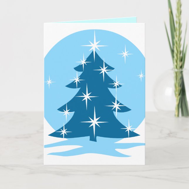 Cartão De Festividades Happy Holidays Cards Classic Blue Tree Card (Frente)