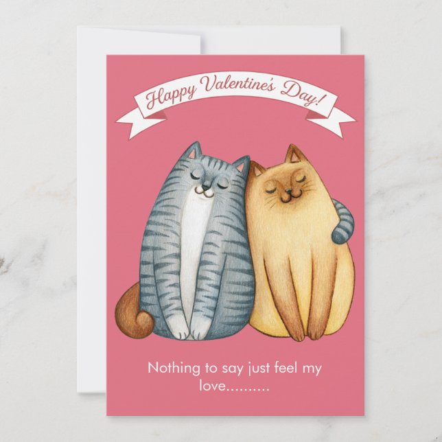 Cartão De Festividades Happy Holidays Cat Valentine's Love Pink (Frente)