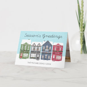 Cartão De Festividades Happy Holidays Christmas Town   Photo Holiday Card