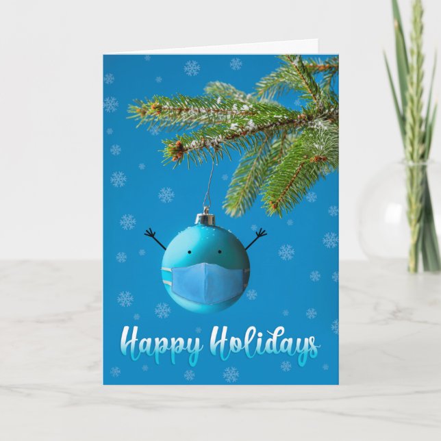 Cartão De Festividades Happy Holidays Christmas Tree Ornament in Mask (Frente)