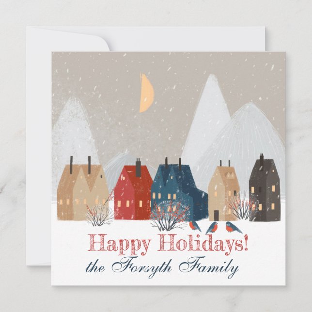 Cartão De Festividades Happy Holidays Country Primitive Village Winter   (Frente)