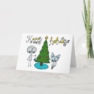 Cartão De Festividades happy holidays cute stick figure and cat card